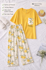 Yellow leaf with pocket Printed Night Suit