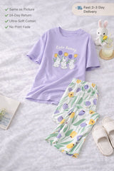 Purple Rabbit Printed Night Suit
