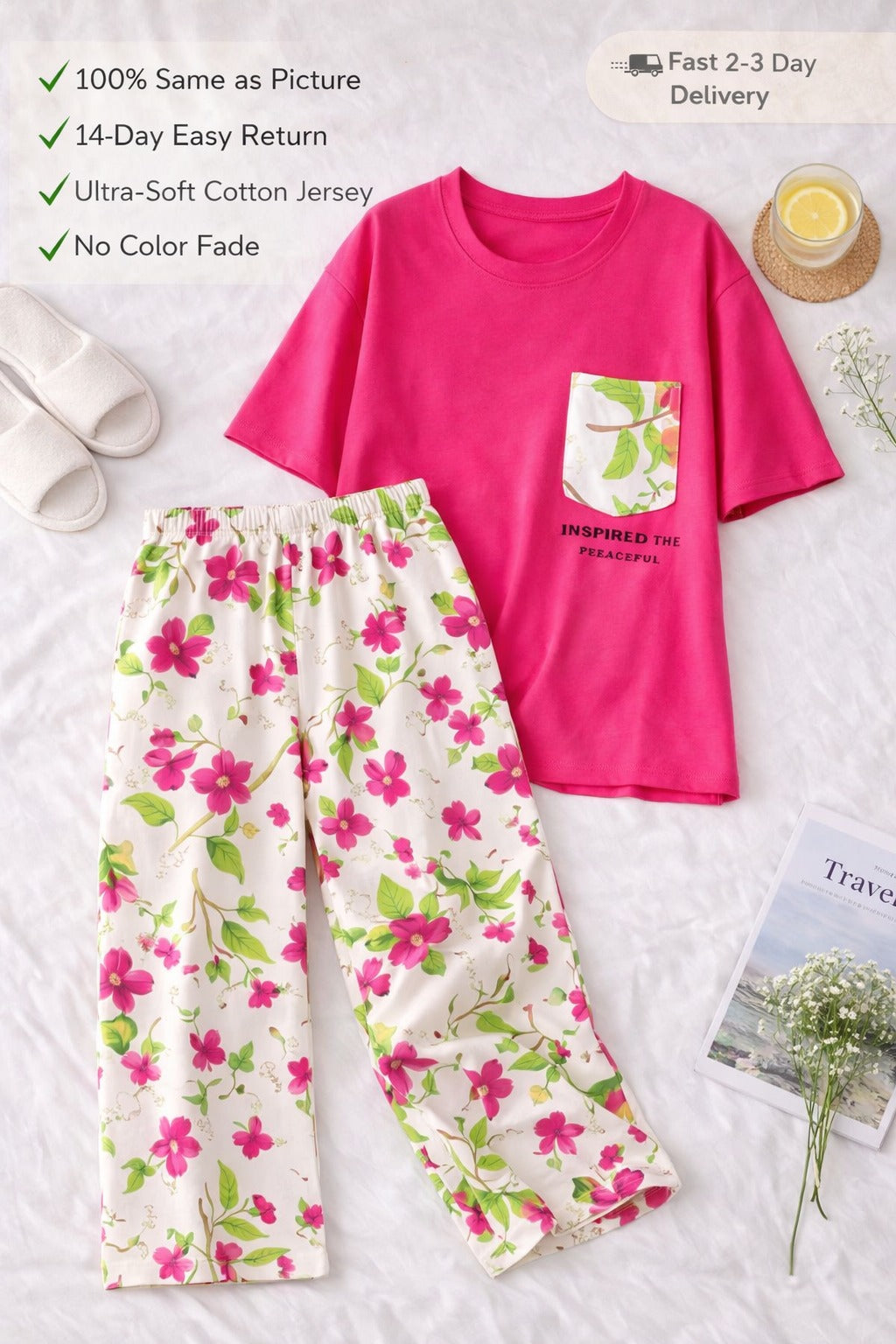 Atish Leaf Pocket Style Printed Night Suit