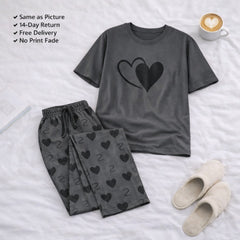 Grey Heart Printed Night Suit