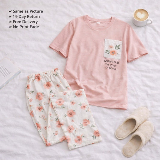 Pink Pocket Printed Night Suit
