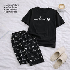 Black Love Printed Night Suit