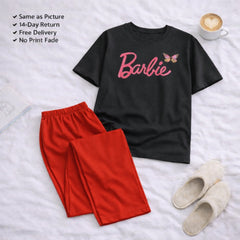 Barbie Black t-shirt and Red Pajama Printed Night Suit