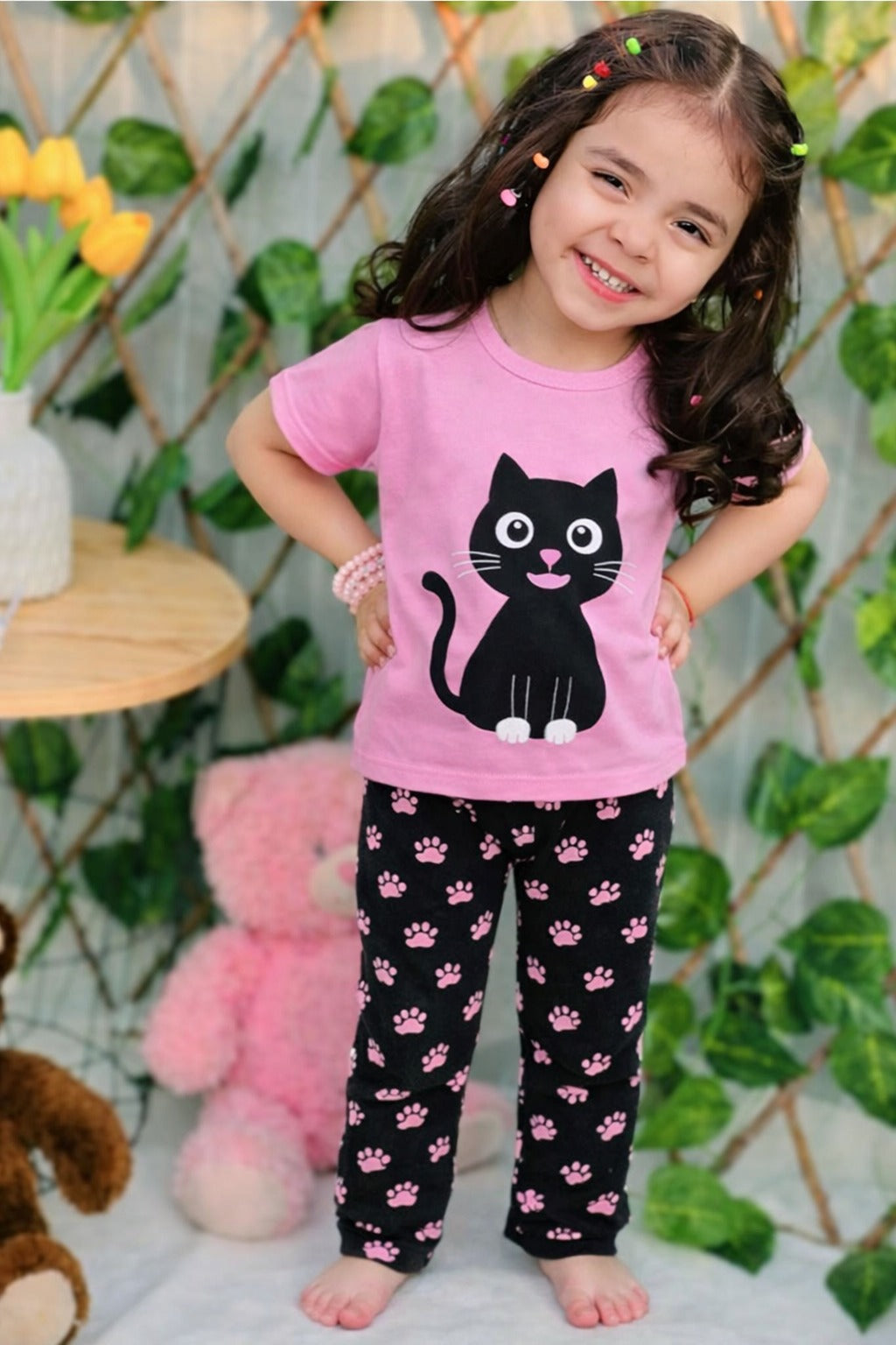 Big Black Cat Printed Kids Nightwear