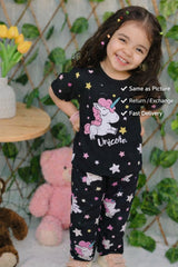 Black Unicorn Printed Kids Nightwear