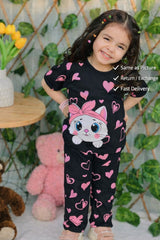 Cute Black Printed Kids Nightwear