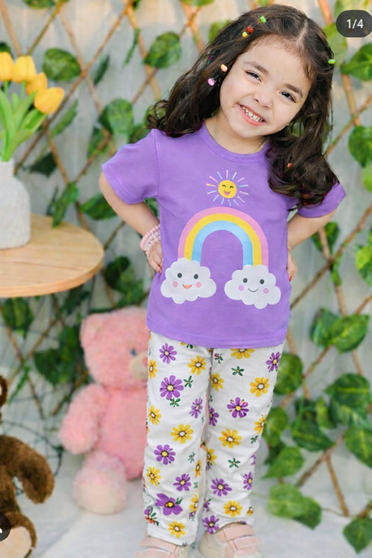 Purple Rainbow Printed Kids Nightwear