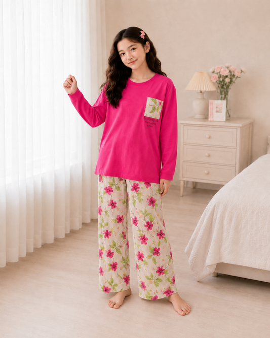 Atishi Leaf Full Sleeve Night Suit for Girls