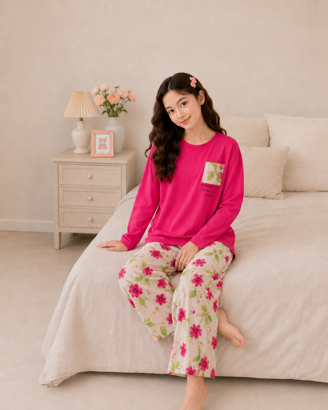 Atishi Leaf Full Sleeve Night Suit for Girls