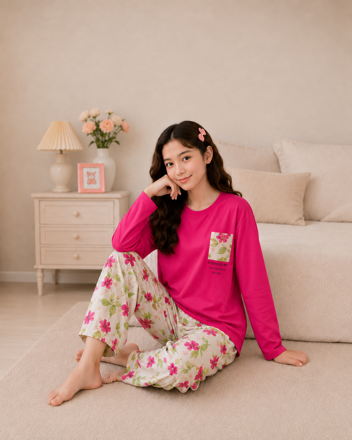 Atishi Leaf Full Sleeve Night Suit for Girls