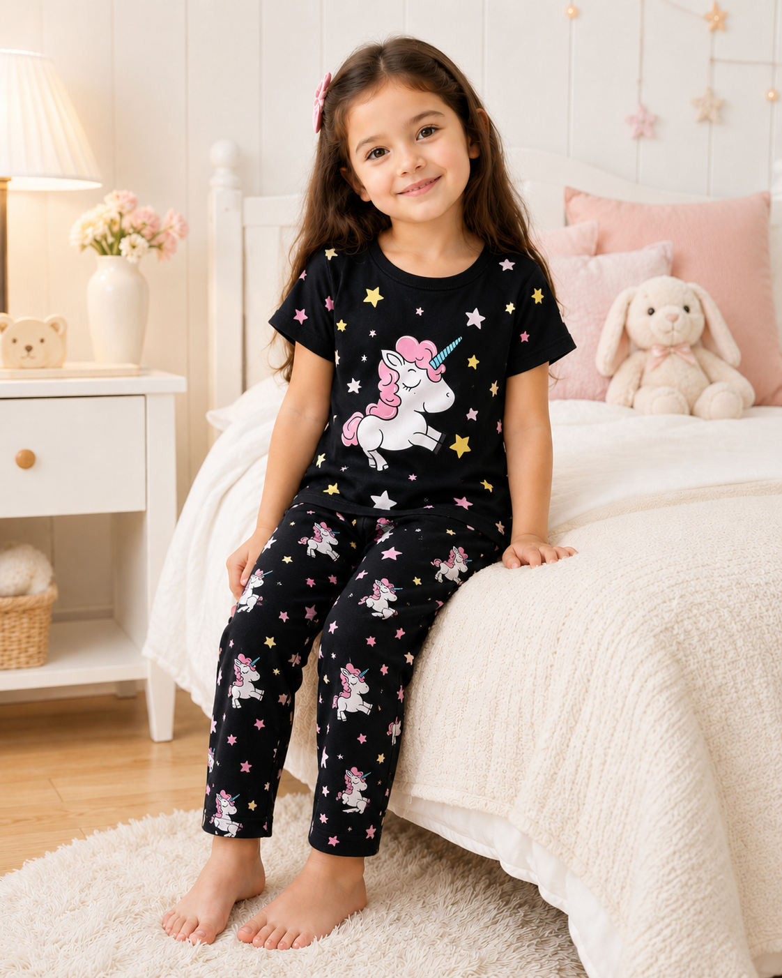 Black Unicorn Printed Kids Nightwear