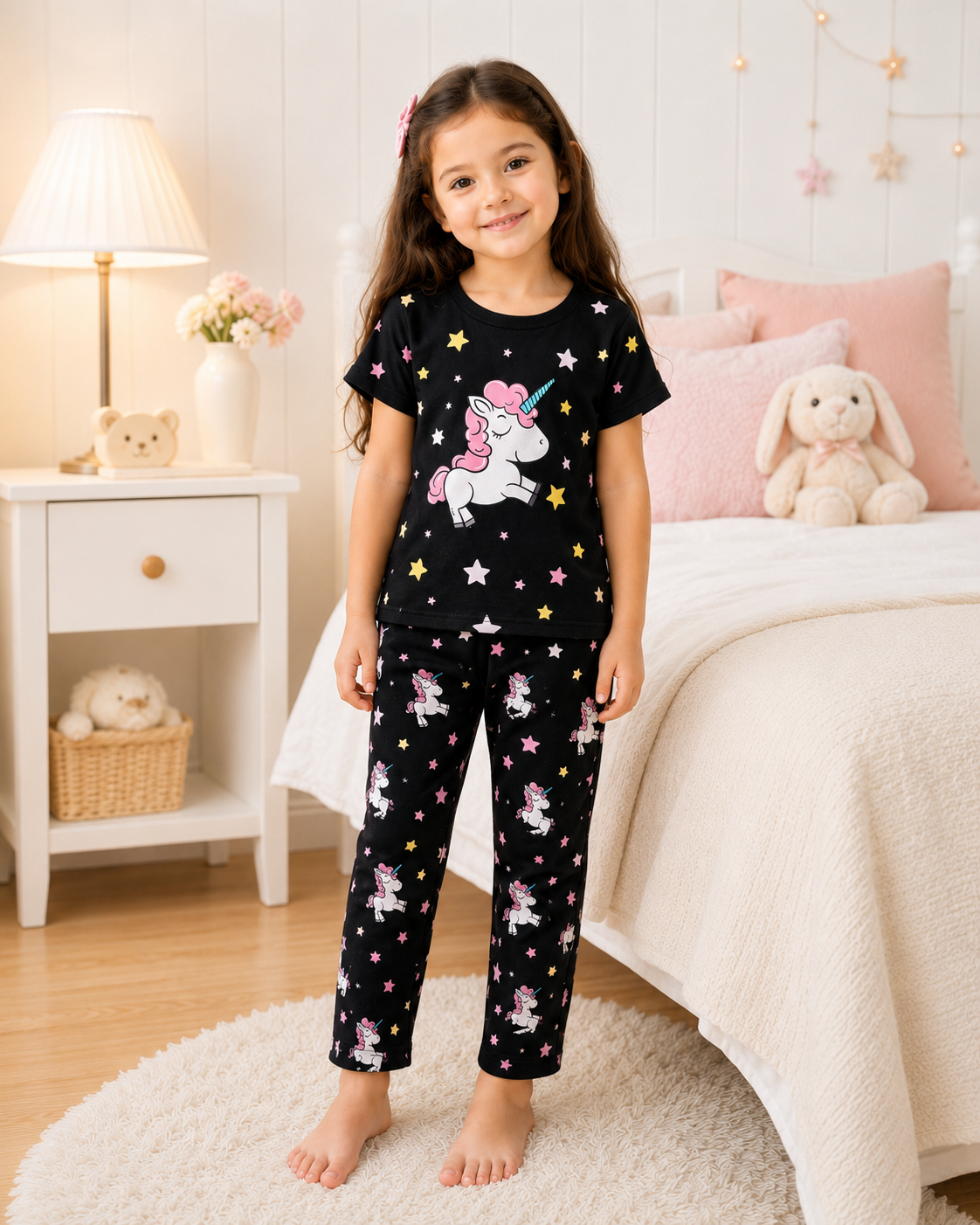 Black Unicorn Printed Kids Nightwear