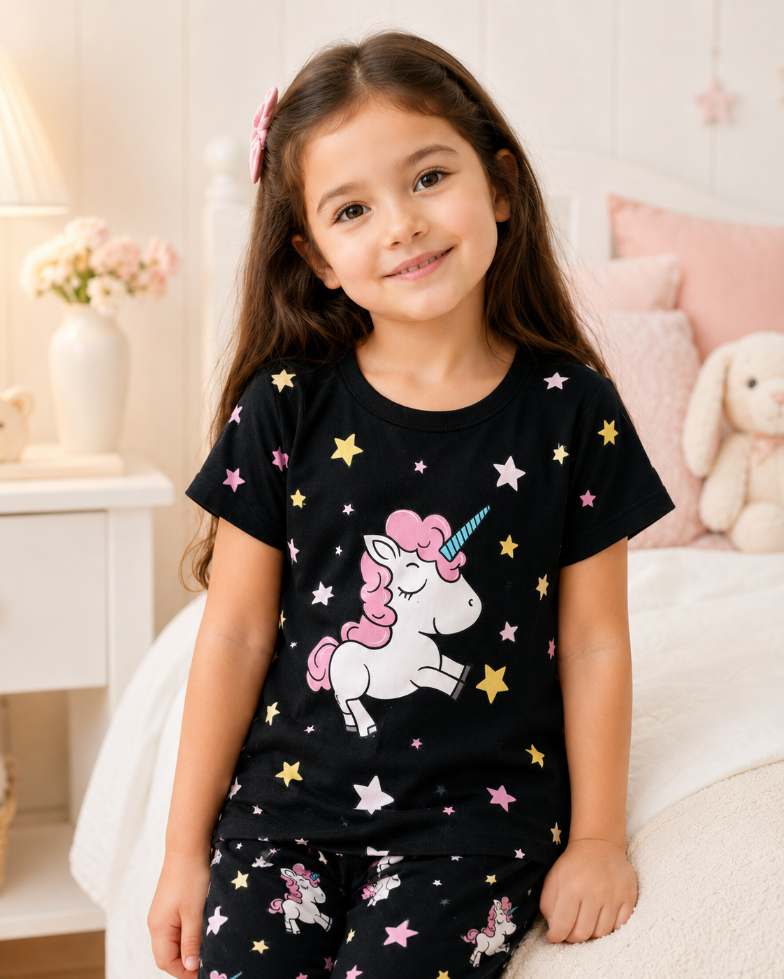 Black Unicorn Printed Kids Nightwear