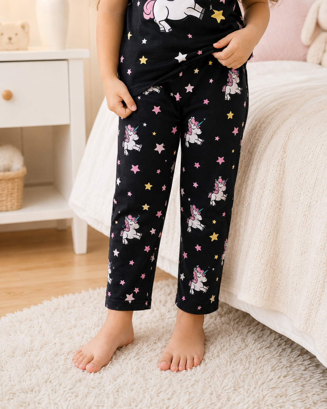 Black Unicorn Printed Kids Nightwear