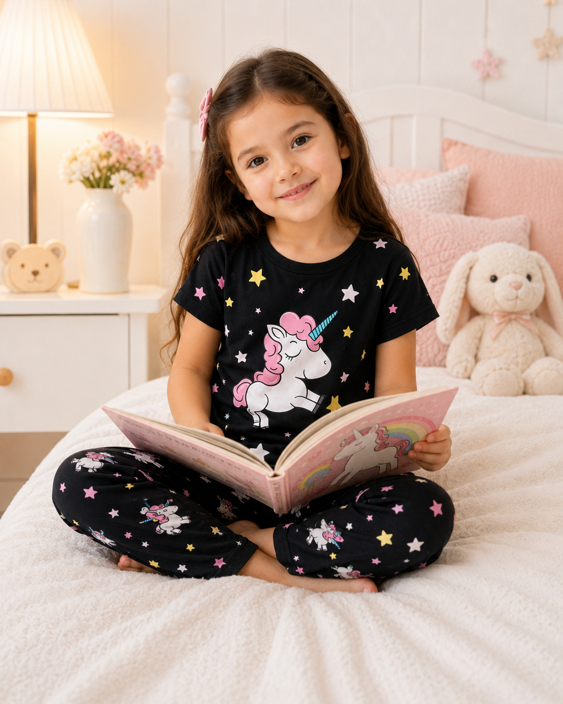 Black Unicorn Printed Kids Nightwear