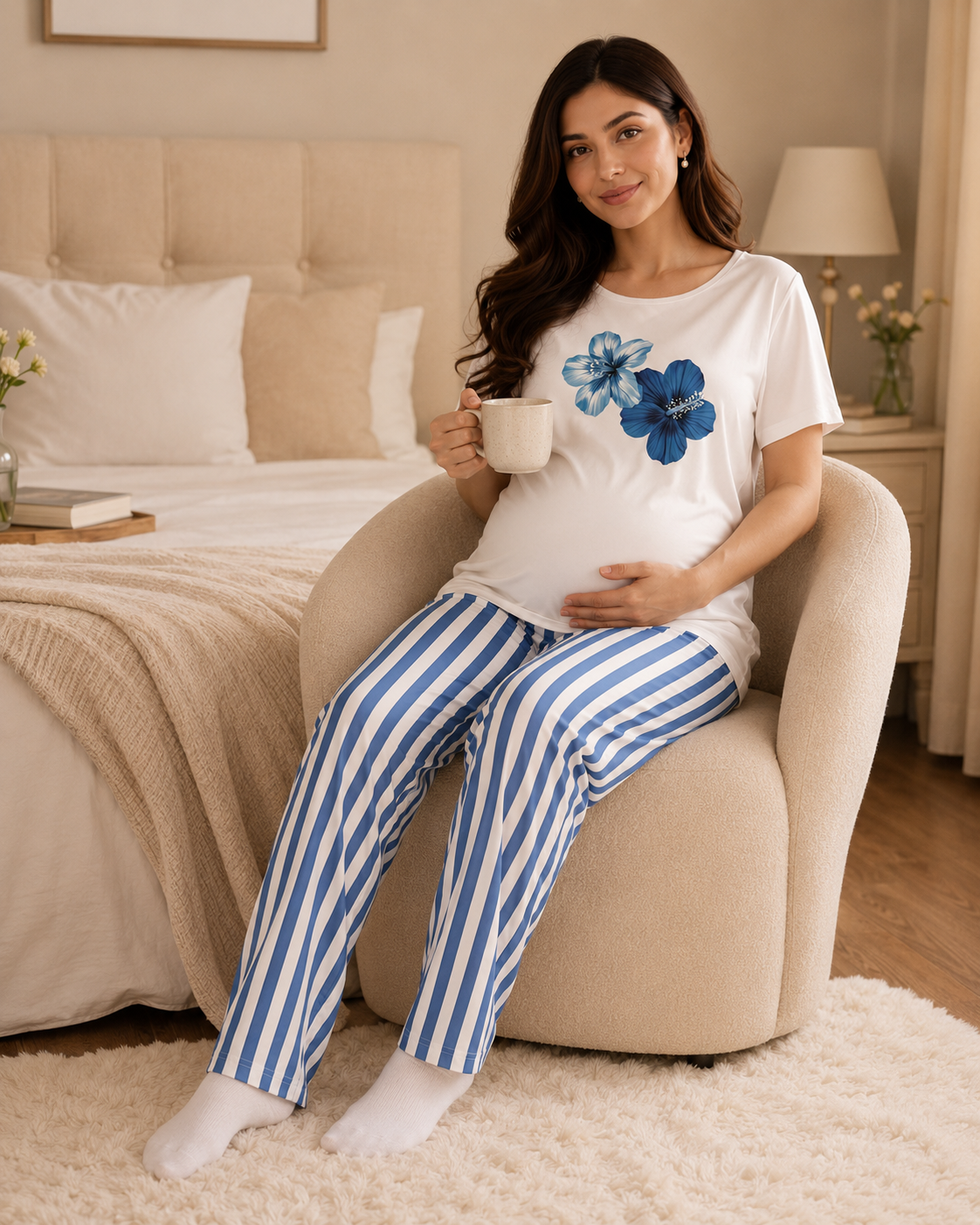 Blue flower  Maternity Cotton Night Suit