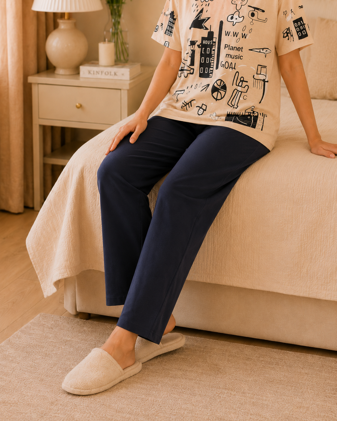 Brown Planet Printed Night Suit