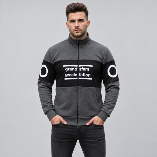 Charcoal & Black Colourblock Fleece Zip-Up Jacket