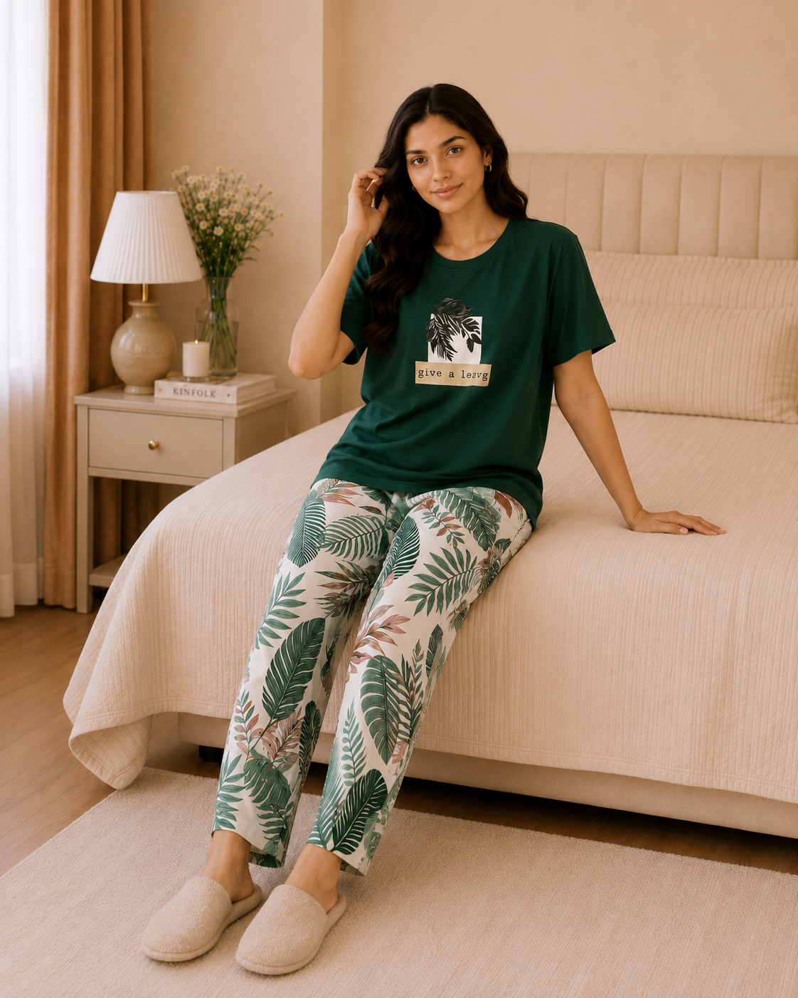 Green Leaf Printed Night Suit