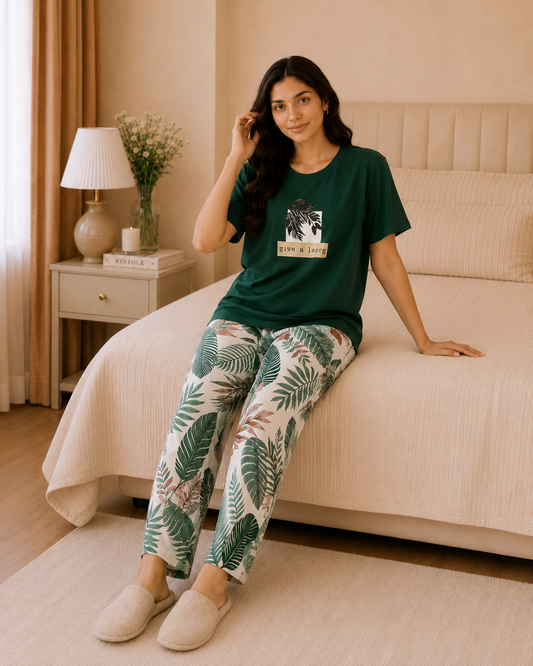 Green Leaf Printed Night Suit