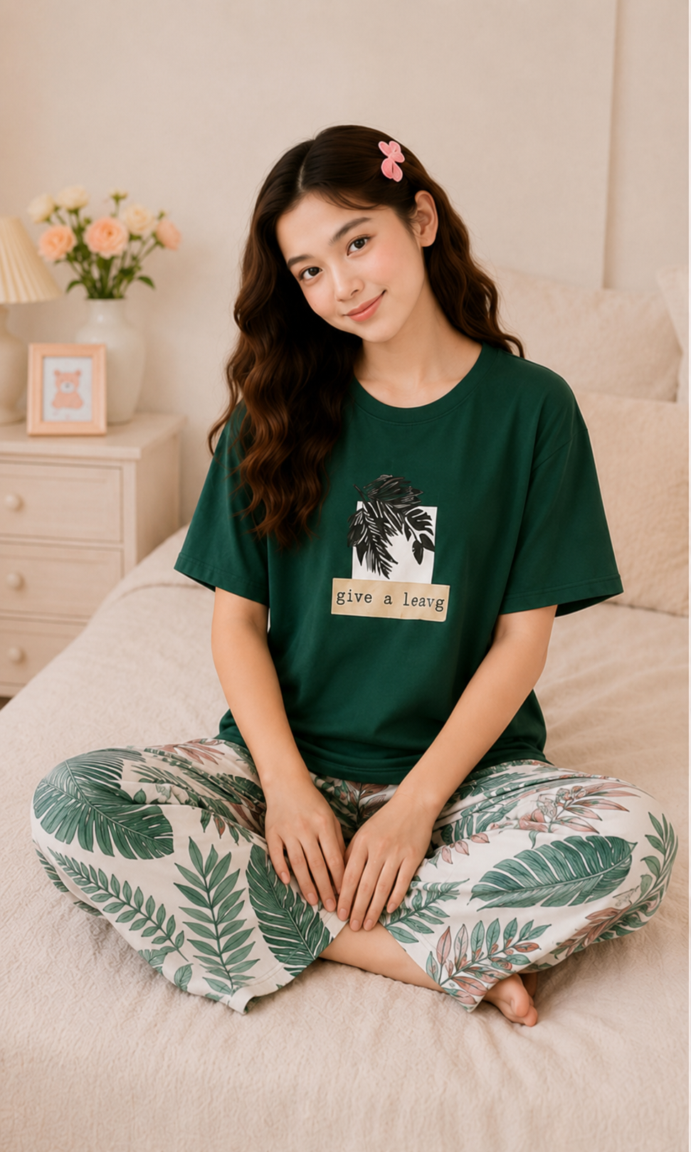 Green Leaf  Girls Night Suit