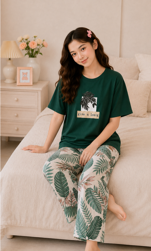 Green Leaf Girls Night Suit