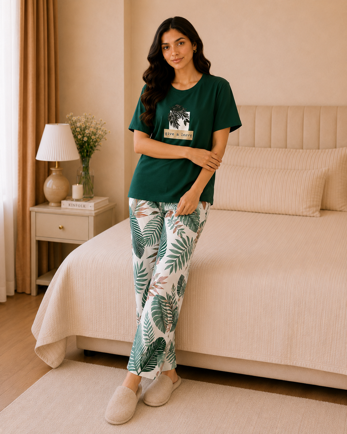 Green Leaf Printed Night Suit
