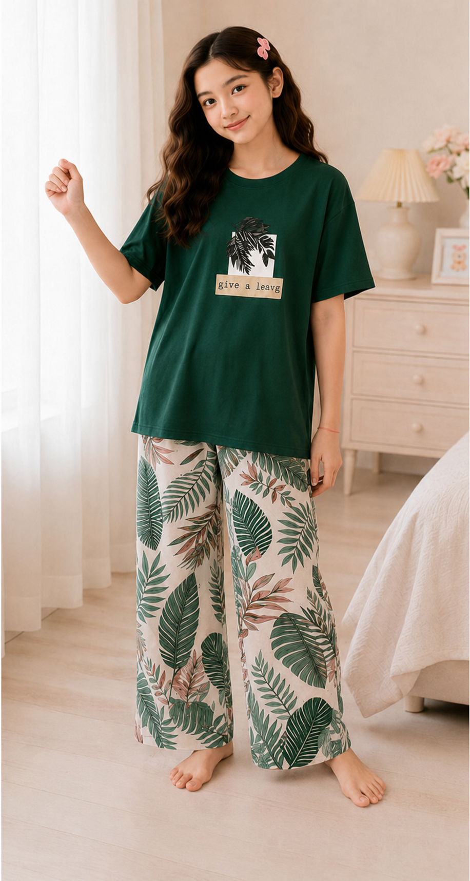 Green Leaf  Girls Night Suit