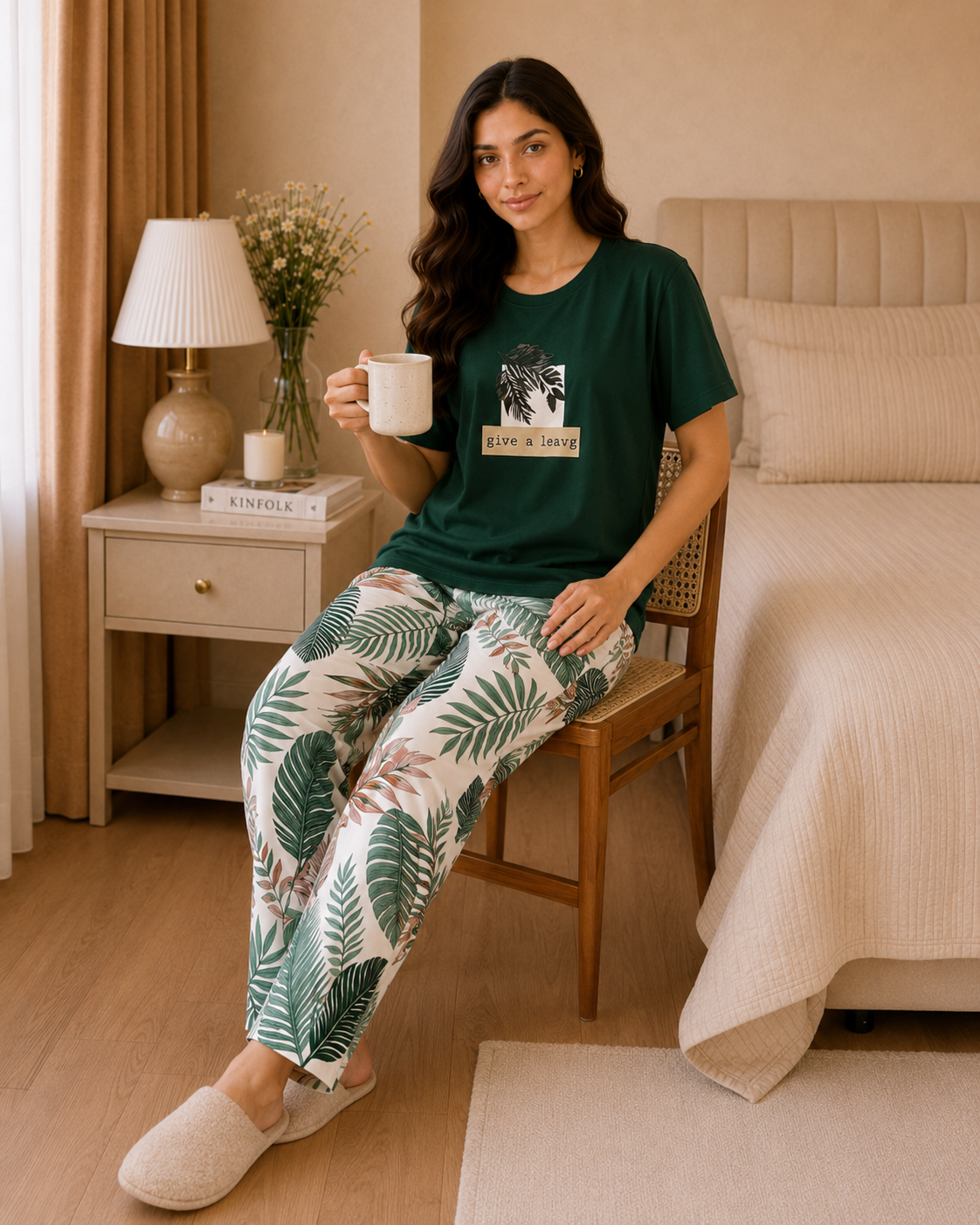 Green Leaf Printed Night Suit