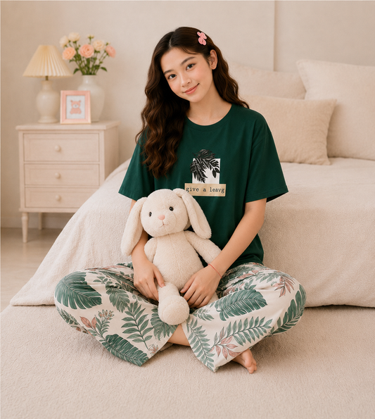 Green Leaf Girls Night Suit