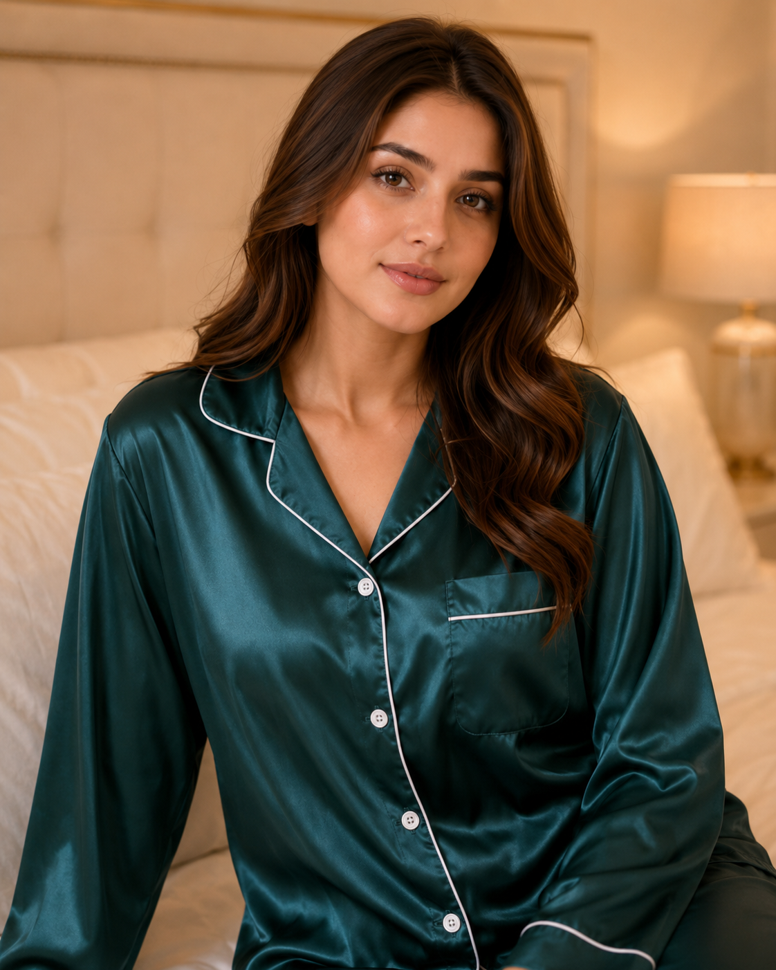 Green Silk Night Suit for Women and Girls
