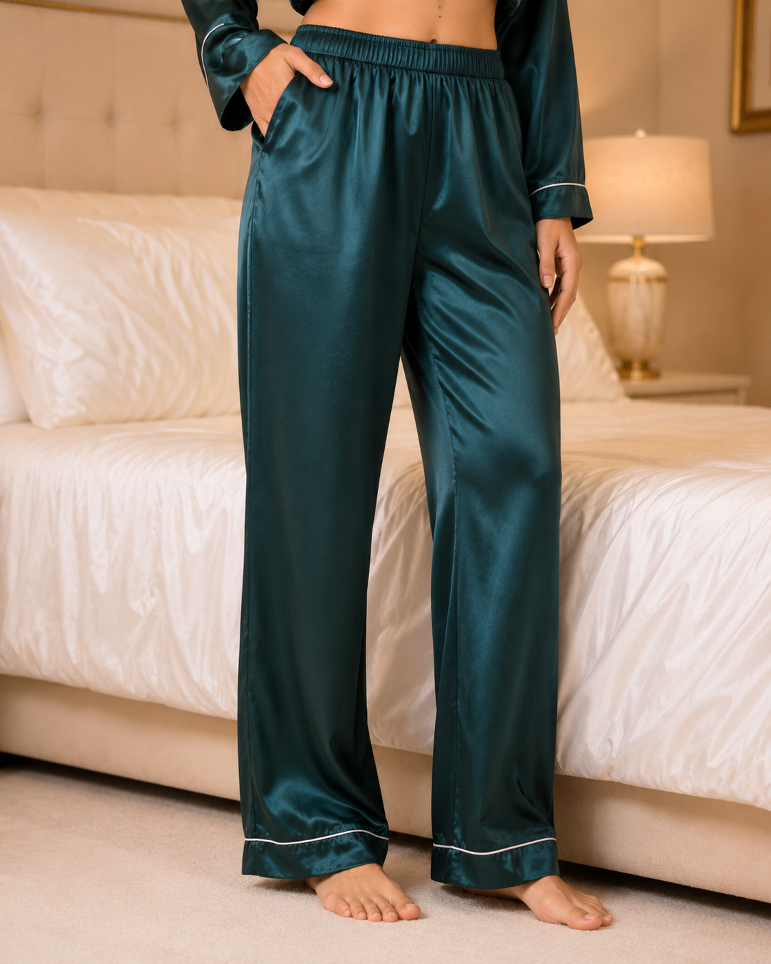 Green Silk Night Suit for Women and Girls