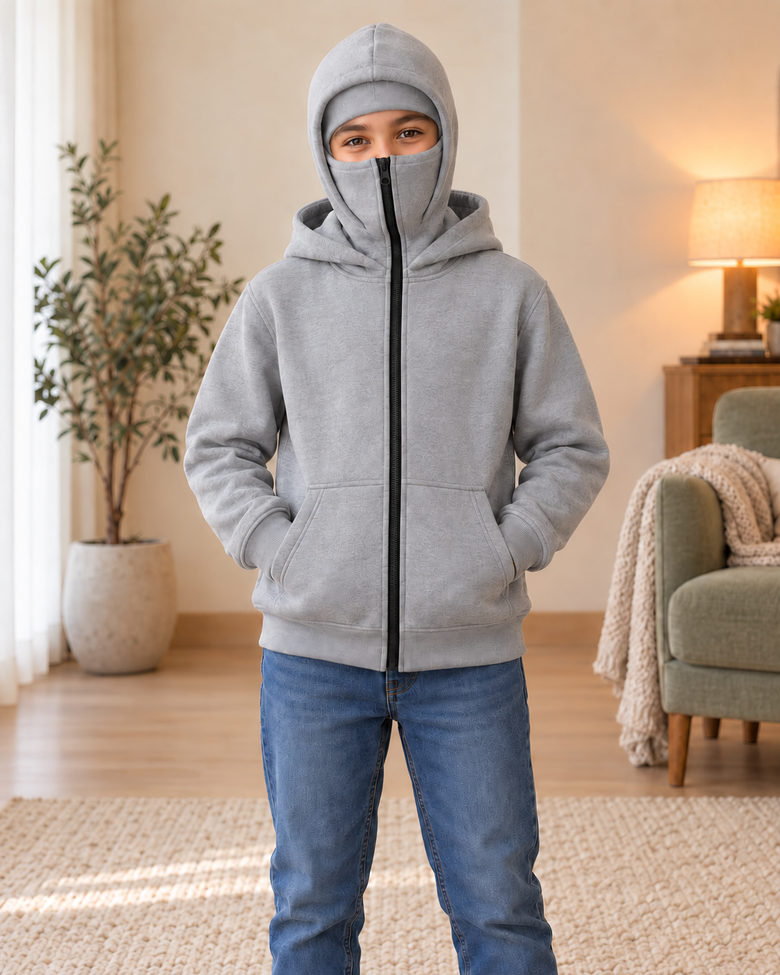 Kids Grey Ninja High-Zip Hooded Jacket
