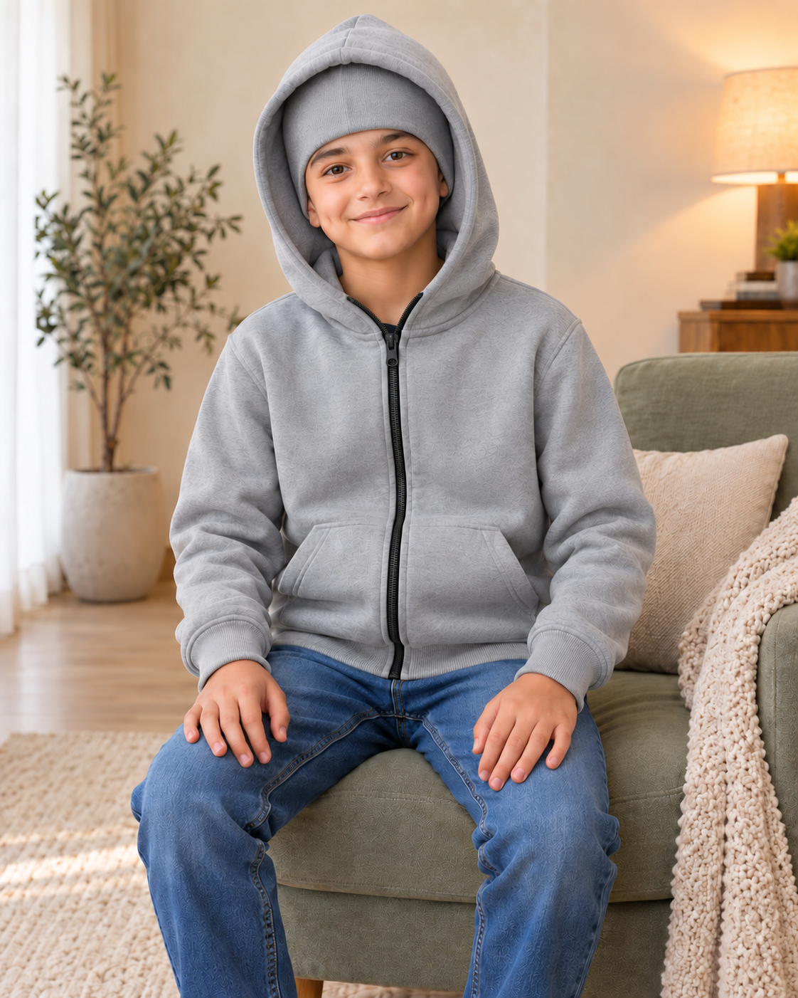 Kids Grey Ninja High-Zip Hooded Jacket