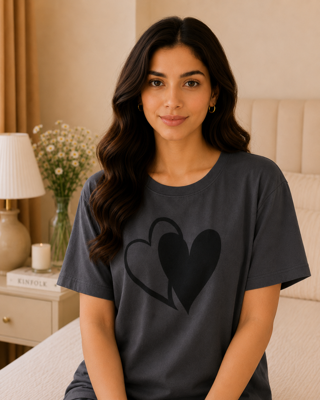Grey Heart Printed Night Suit