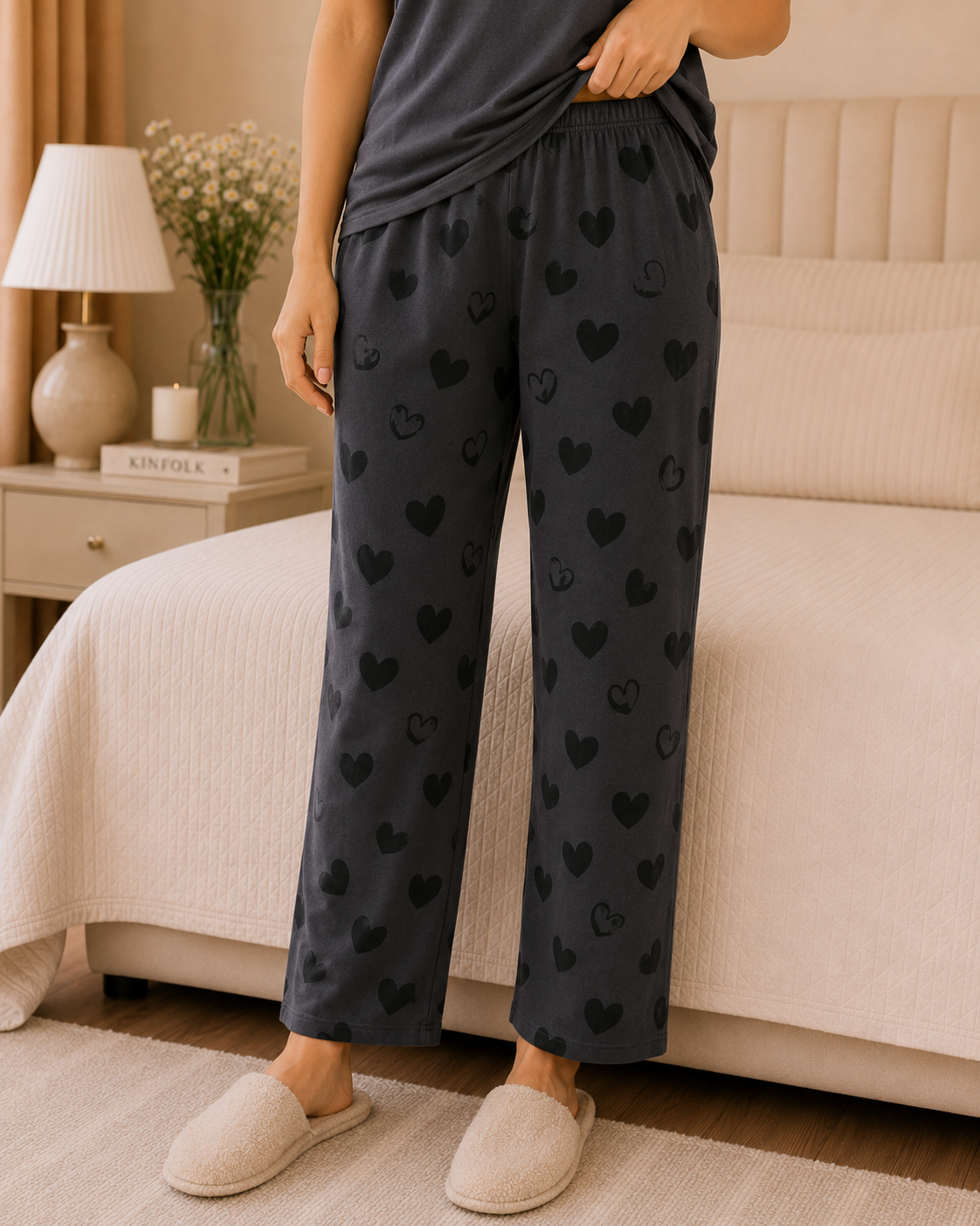 Grey Heart Printed Night Suit