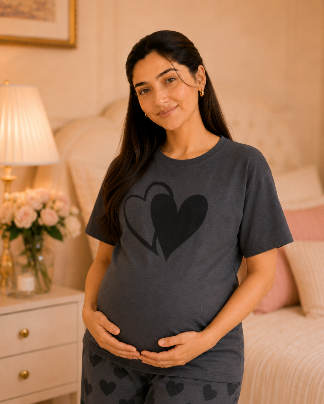 Grey Heart Maternity Cotton Night Suit