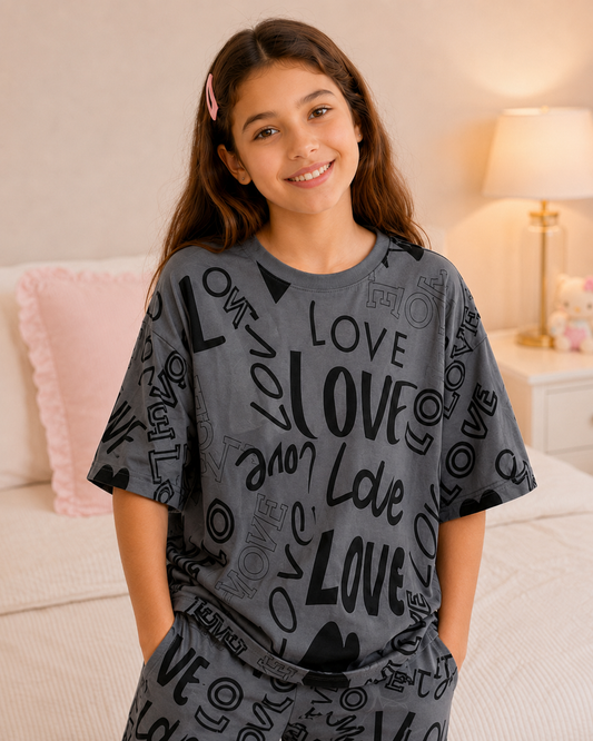 Grey Love Girls Night Suit