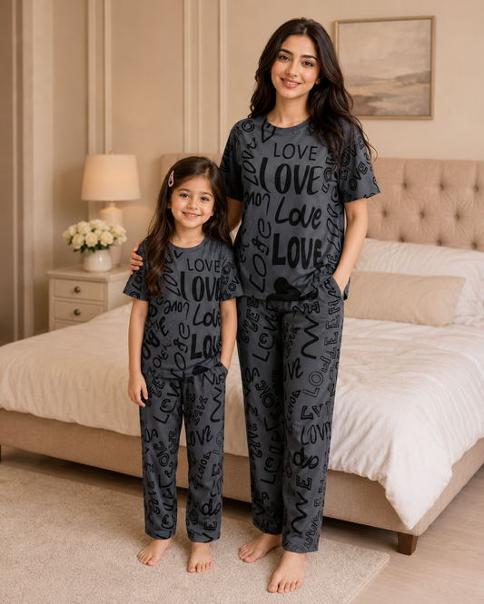 Grey Love Mom & Daughter Night Suit – view 2
