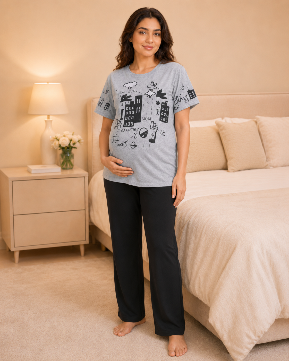 Grey Planet Maternity Cotton Night Suit