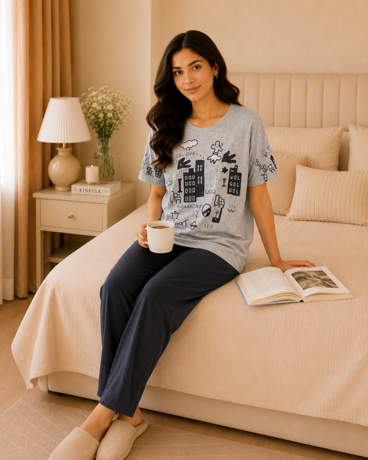 Grey Planet Printed Night Suit