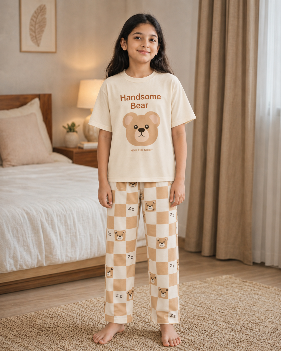 Handsome Panda Printed Black T-shirt and red pajama