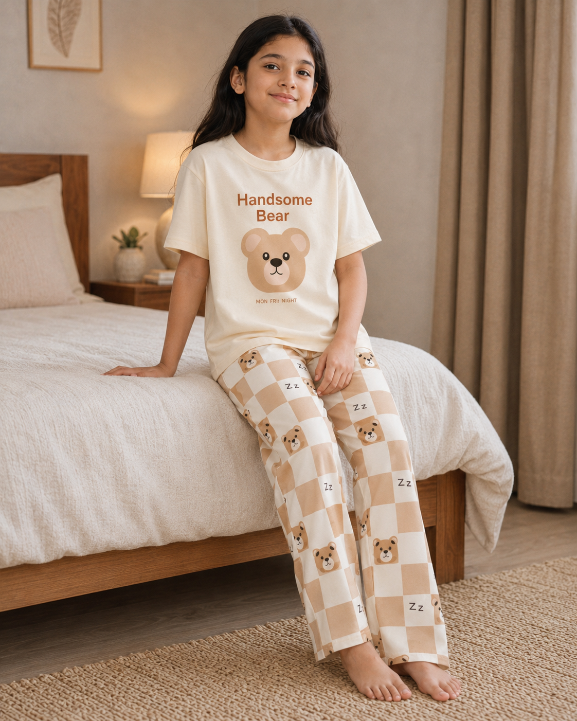 Handsome Panda Printed Black T-shirt and red pajama