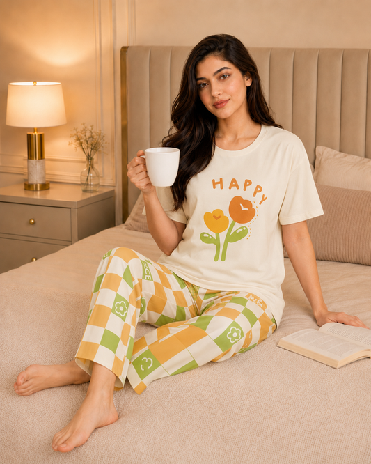 Happy Flower Printed Night Suit