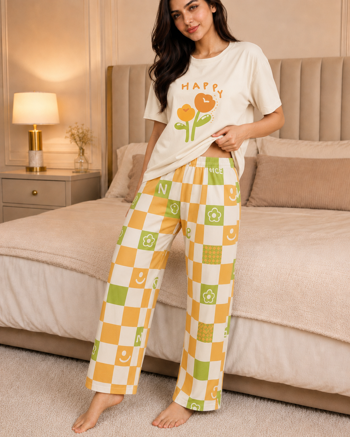 Happy Flower Printed Night Suit