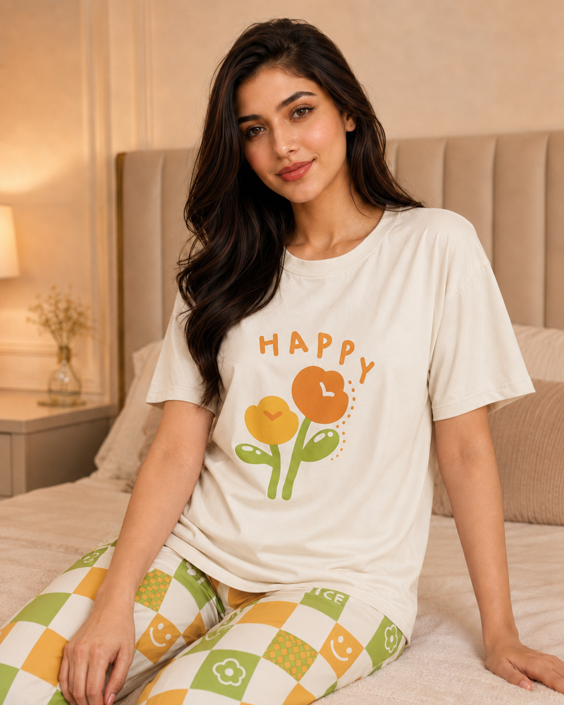 Happy Flower Printed Night Suit