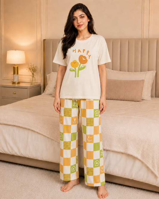 Happy Flower Printed Night Suit