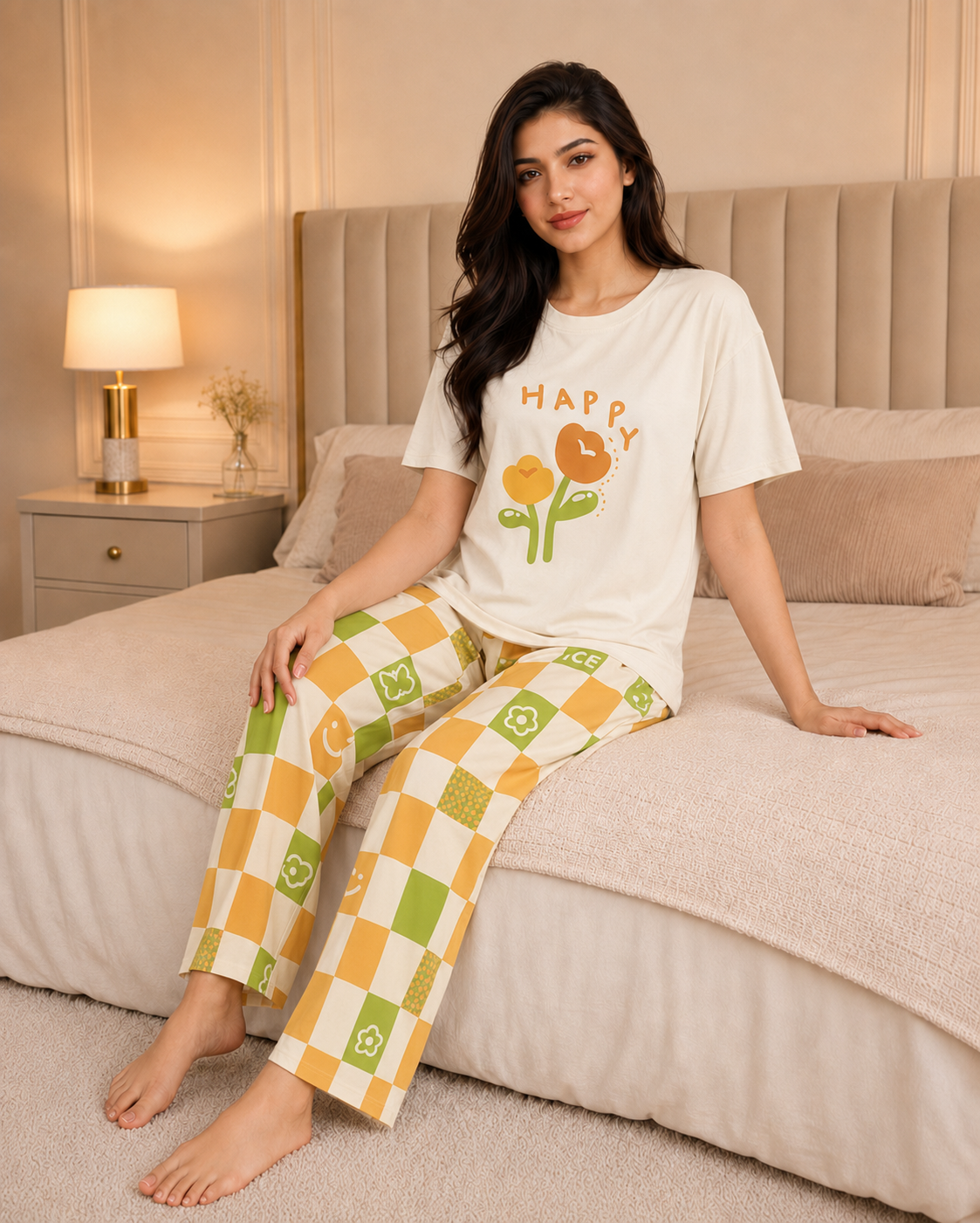 Happy Flower Printed Night Suit