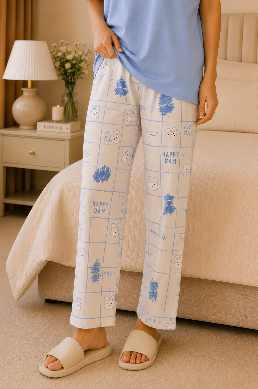 Happy Day Bunny Print Women Nightwear Set