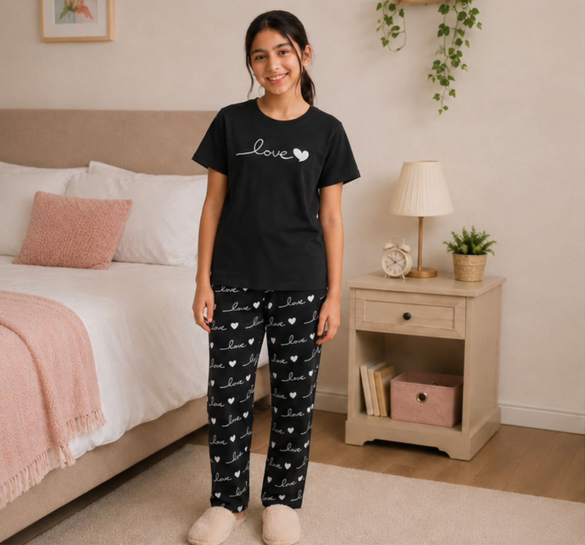 Love Printed Girls Night Suit standing view